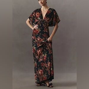 Anthropologie BHLDN Amelia Black Floral Maxi Dress - L NWT
